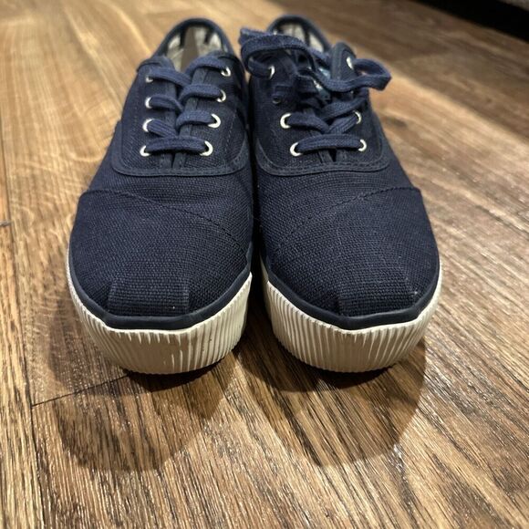 Toms Cordones Boardwalk Platform Sneakers Womens Lace Up Size 7.5 Navy Blue - Picture 3 of 8